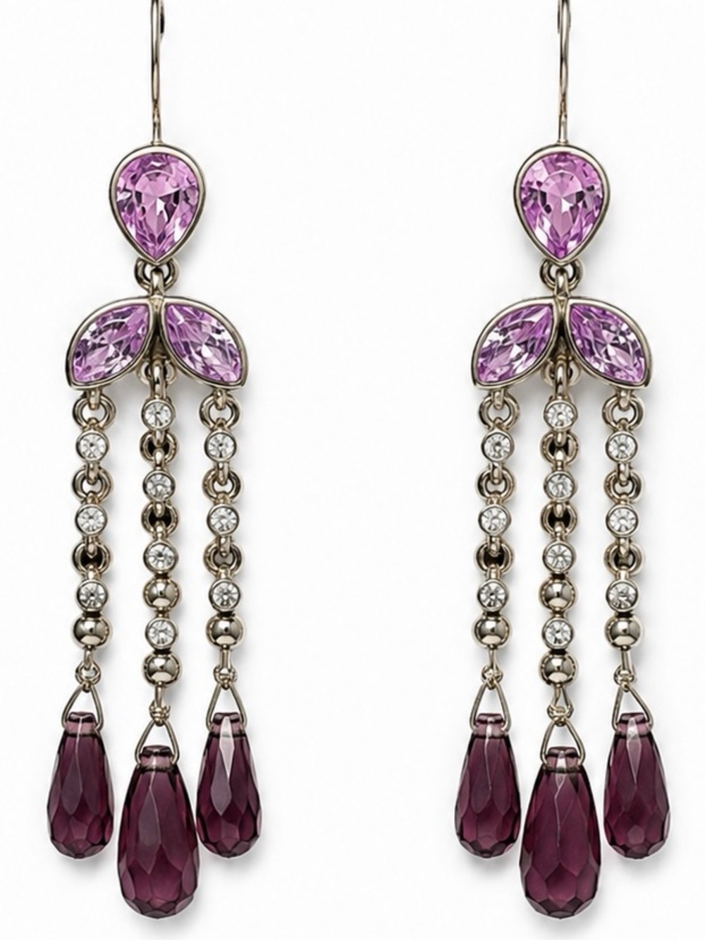Kenneth Cole New York Chandelier Pierced Earrings with Purple Stones, NWOT